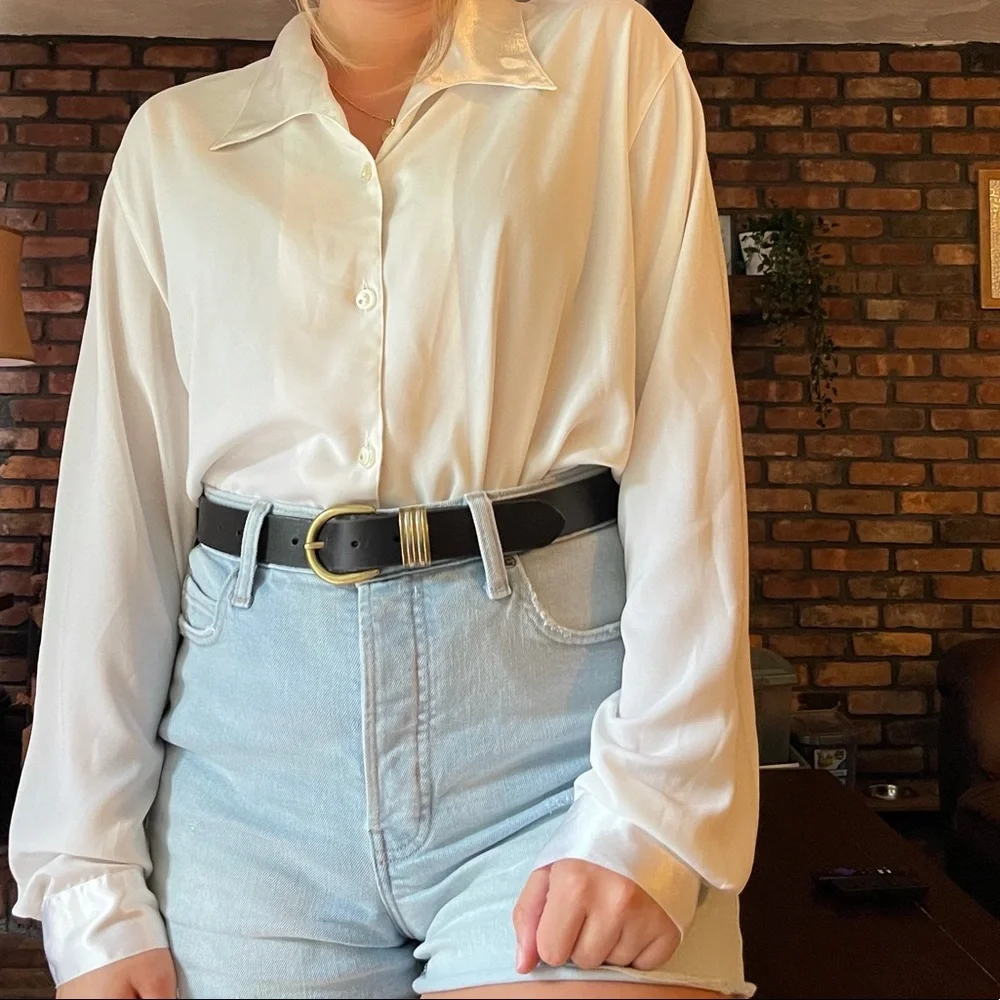 Vintage Silky White Button Up Blouse - Picture 5 of 5